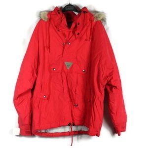 Fera Red Men's Jacket Faux Fur Trim Hoodie Drawstrings Front Full Zip M/40